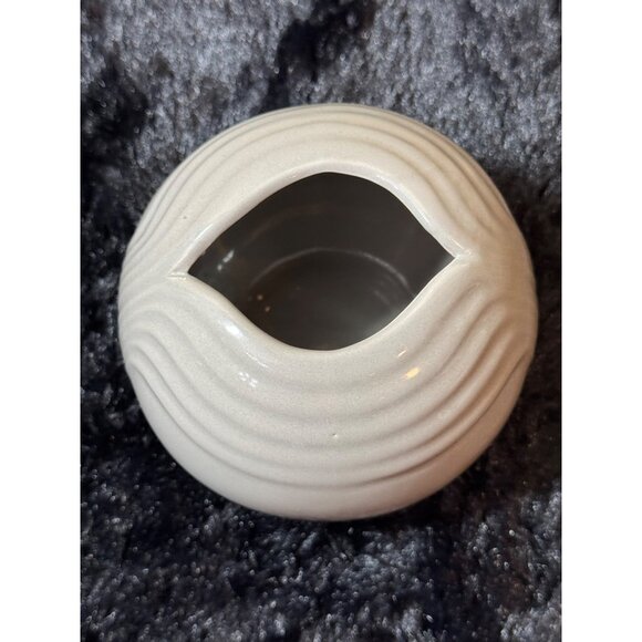 Vintage Yamaji Japan Ceramic Round Gray Vase With Wave Design 80's Style - Picture 2 of 5